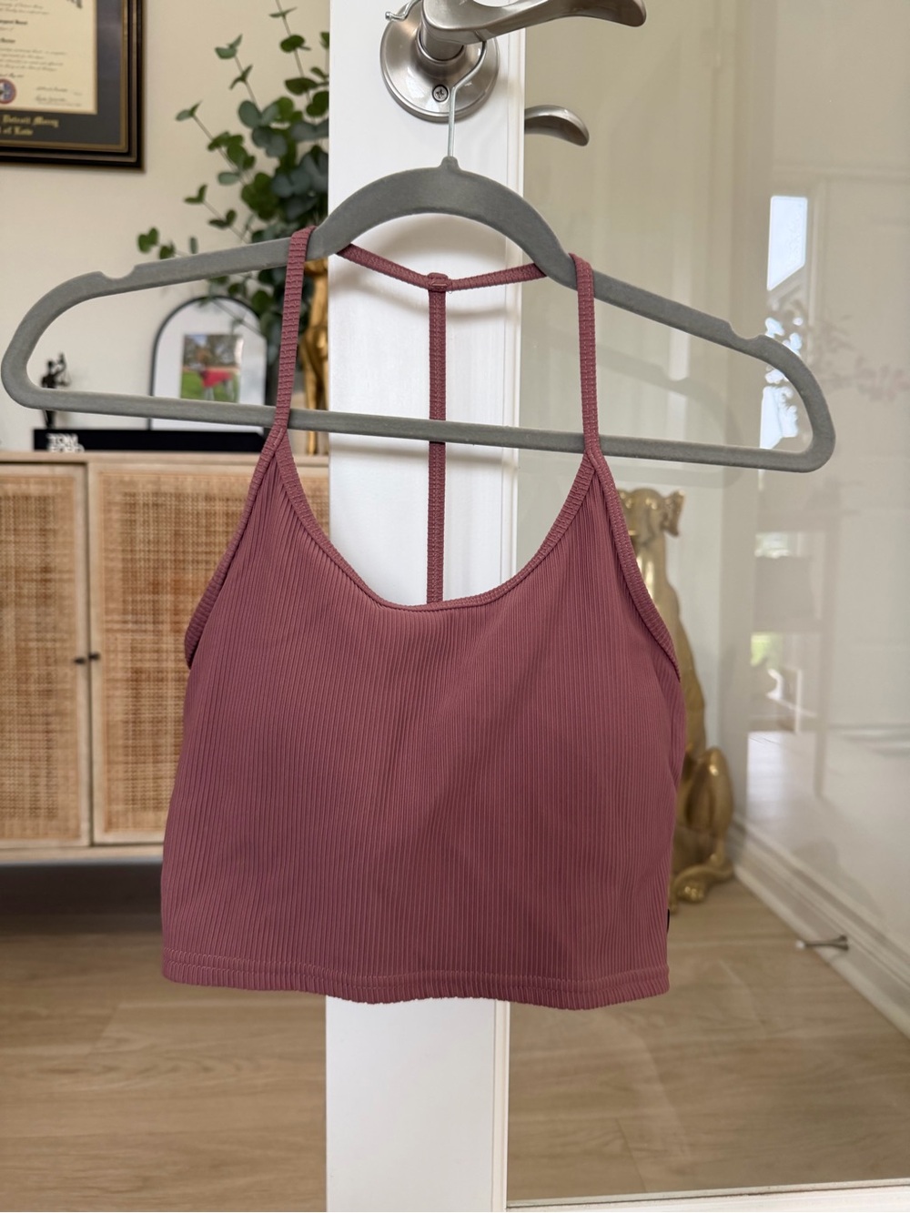 POPFLEX Women's Ribbed T-Back Crop Tank Top - Mauve - small